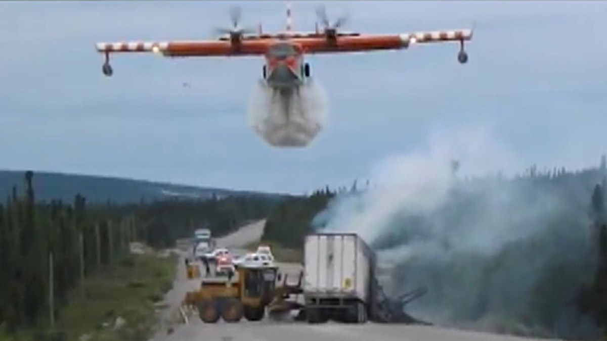 Canadian water bomber hit by drone